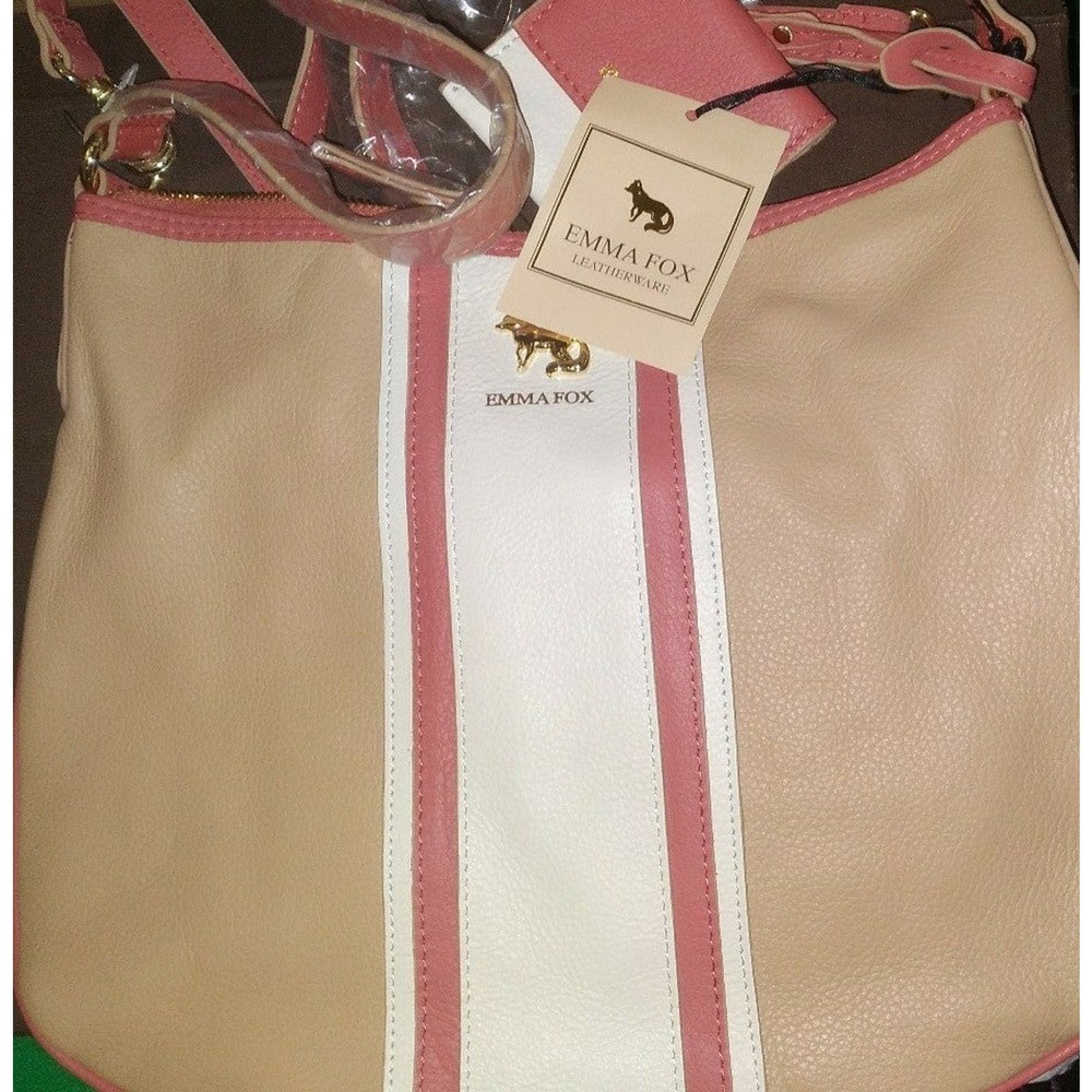 Emma Fox Genuine Leather Tri-Color Red/Tan/Cream Bag